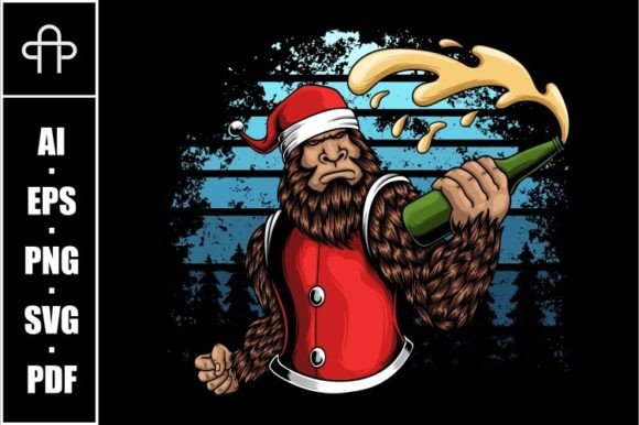 Bigfoot Holding a Beer Bottle Christmas Graphics