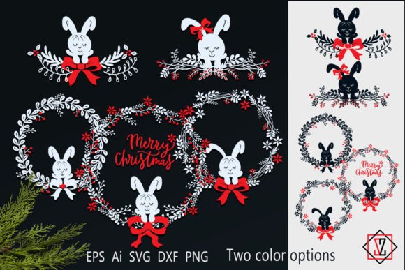 Christmas Wreaths with Bunny SVG: Graphics for Festive Branding